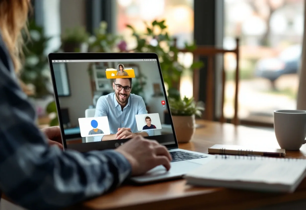Employee on a Microsoft 365 video call while working from home