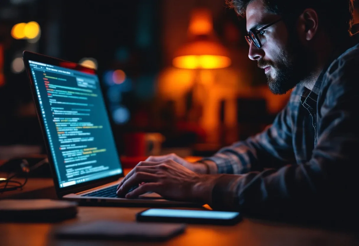 Security analyst reviewing an alert at night next to a phone showing an MFA prompt