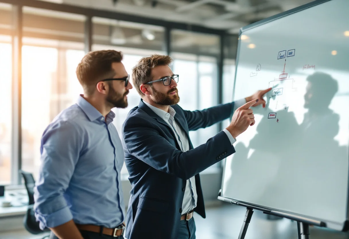 Houston IT lead and Uprite engineer planning a co-managed IT roadmap together at a whiteboard