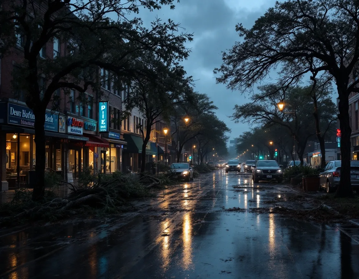 A Houston commercial street in darkness during a power outage after Hurricane Beryl