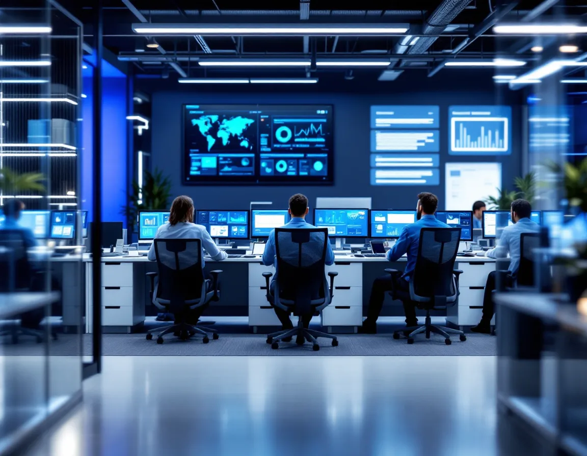 Managed IT services team in a Texas network operations center monitoring San Antonio client systems