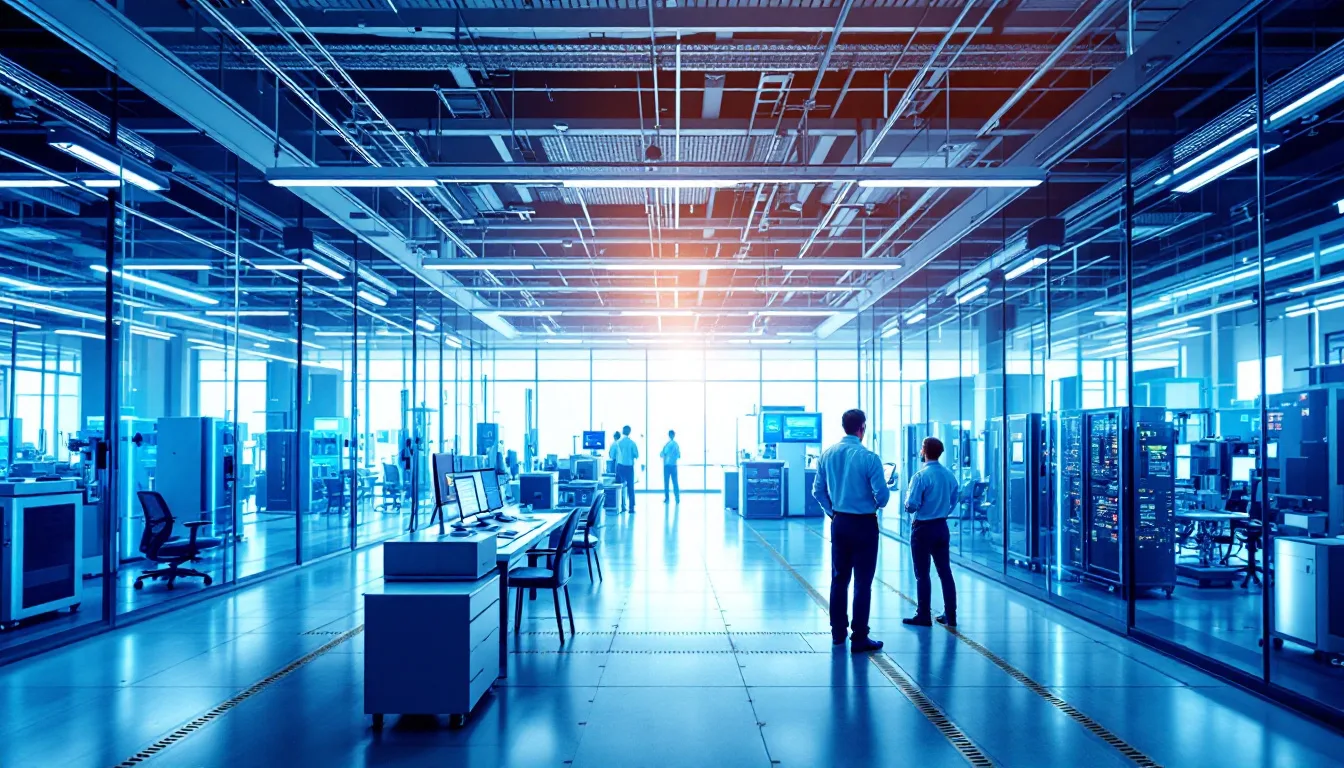 Manufacturing IT modernization — modern factory with integrated reliable IT and server infrastructure