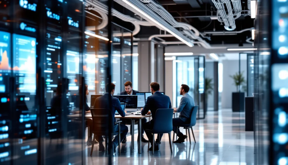 Business team and modern server infrastructure illustrating updated technology in the digital age