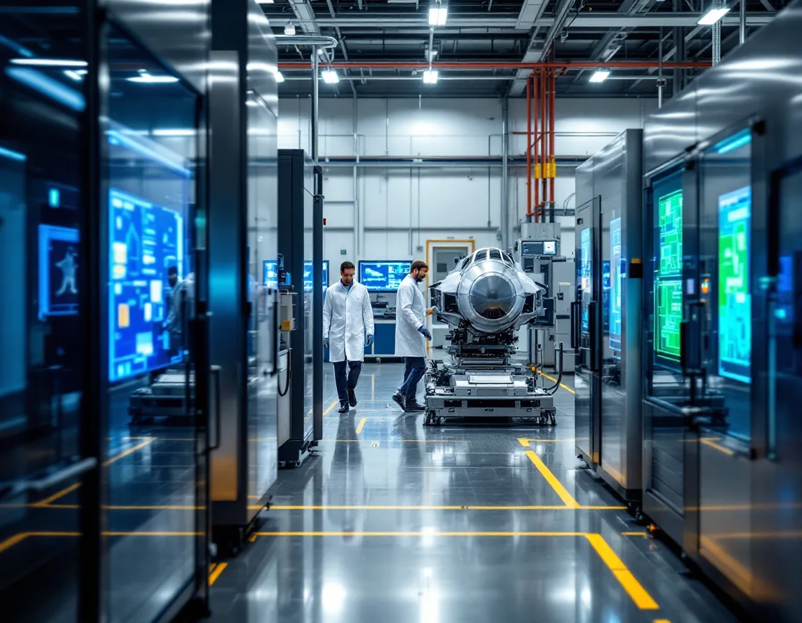 Technicians on a Fort Worth manufacturing floor where overhead paging and mobile VoIP extensions replace desk phones
