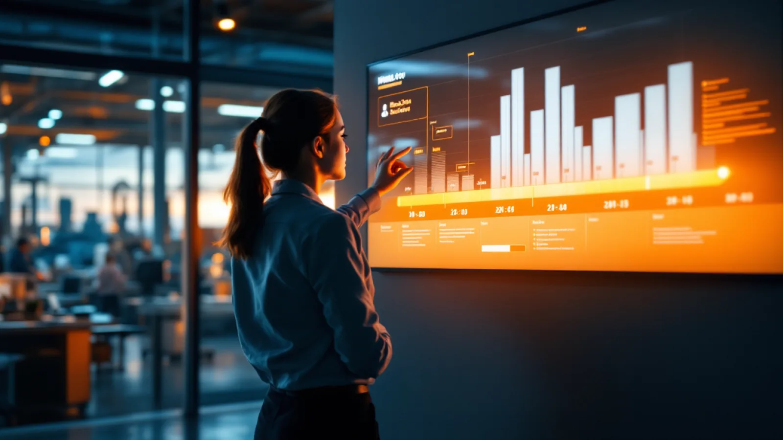 A compliance manager at a Texas defense contractor reviewing a CMMC 2.0 phased compliance timeline board with an aerospace machining floor visible behind her