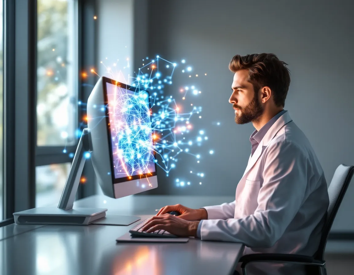 Physician dictating clinical notes to an AI assistant, illustrating the HIPAA compliance gap in healthcare AI tools