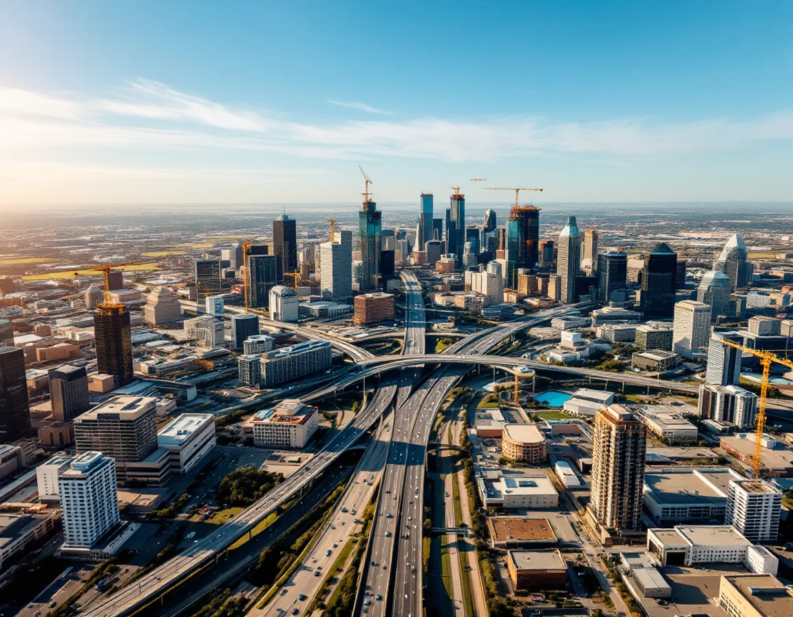 Aerial view of the Dallas-Fort Worth metroplex showing corporate towers and new headquarters construction driving IT demand