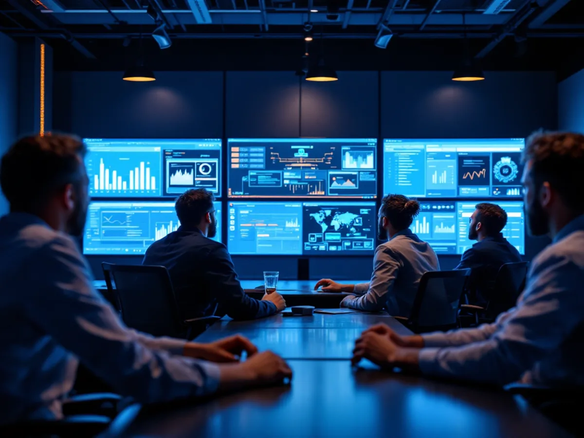 A managed IT services team monitoring dashboards in a network operations center, illustrating fully managed IT