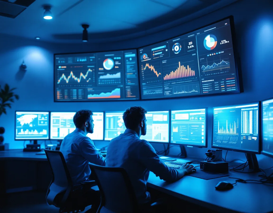 Managed IT technicians monitoring client systems in a network operations center, the 24/7 coverage included in a managed IT contract