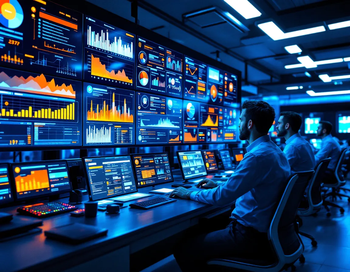 Managed IT technicians monitoring client systems around the clock in a network operations center, the 24/7 coverage included in a managed IT contract