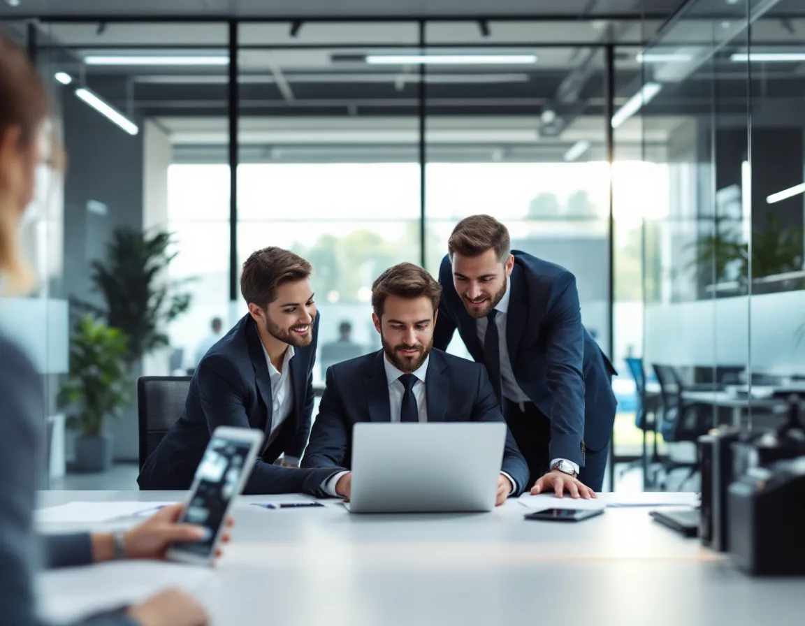 Co-managed IT consultants working alongside a company internal IT manager to review infrastructure