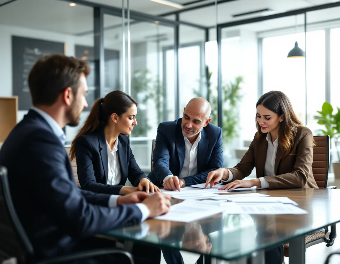 Executives reviewing a managed IT provider service agreement and SLA terms across a conference table