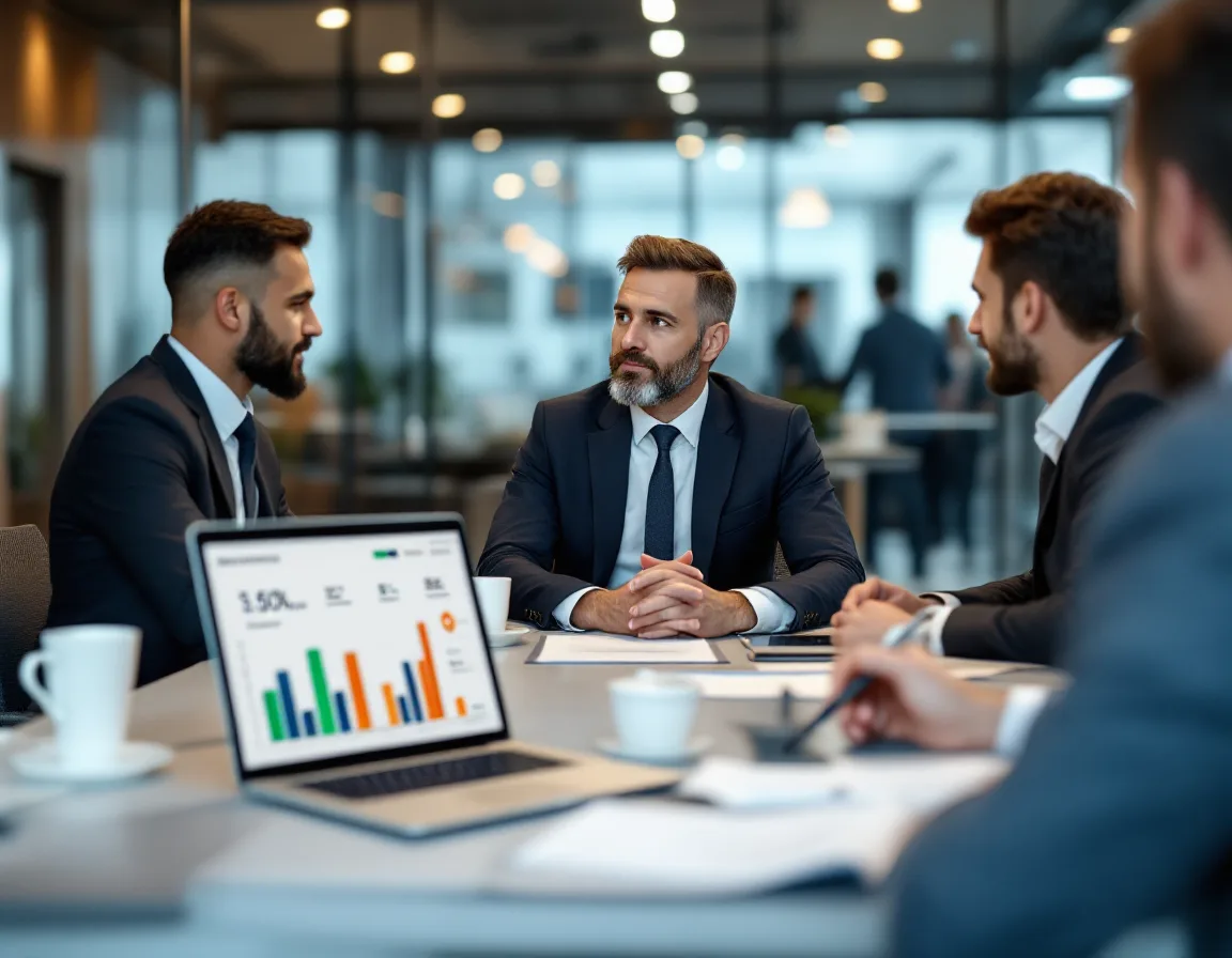 Insurance broker reviewing cybersecurity controls with two firm partners ahead of a cyber policy renewal