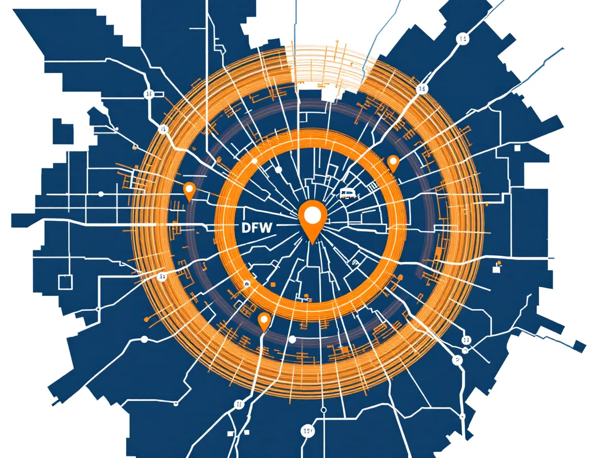DFW metro map showing one MSP dispatching on-site engineers to both Dallas and Fort Worth