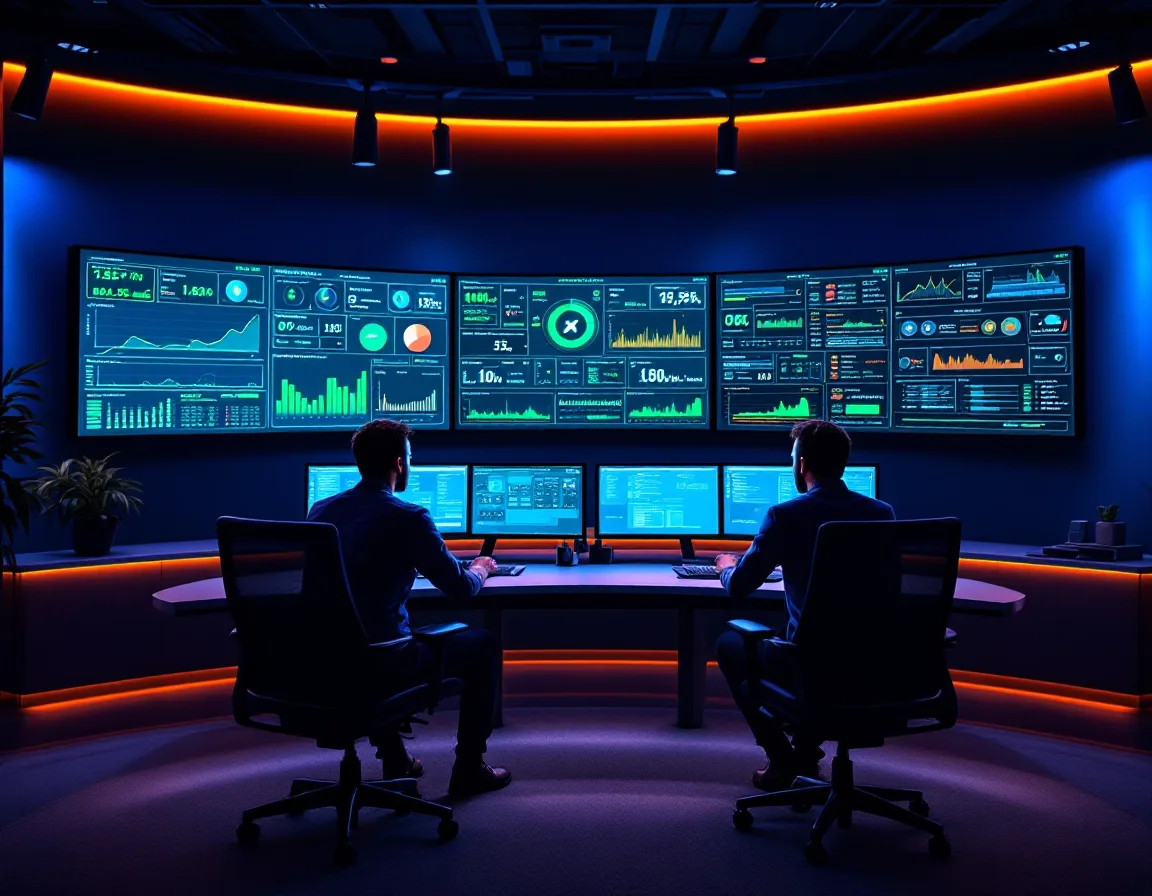 Engineers watching uptime and alert dashboards in a Texas managed IT network operations center