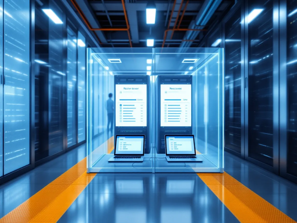 Technician rebuilding servers inside an isolated clean recovery environment separated from the production network