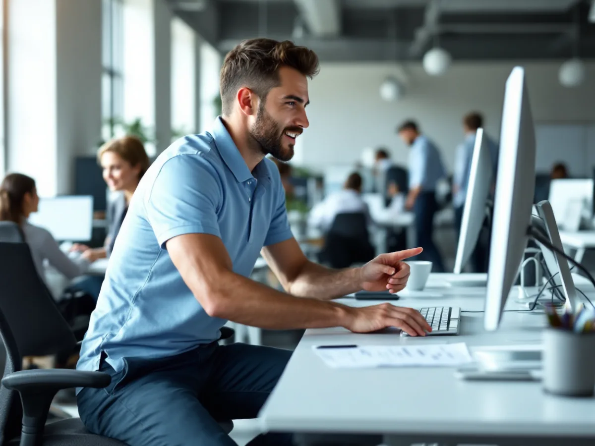 On-site IT support technician helping an employee at her desk in a busy San Antonio small business office