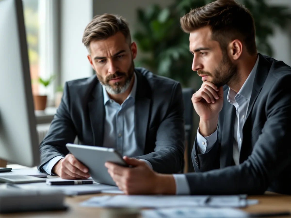 A San Antonio business owner and advisor comparing managed IT service pricing tiers and a monthly budget on a tablet