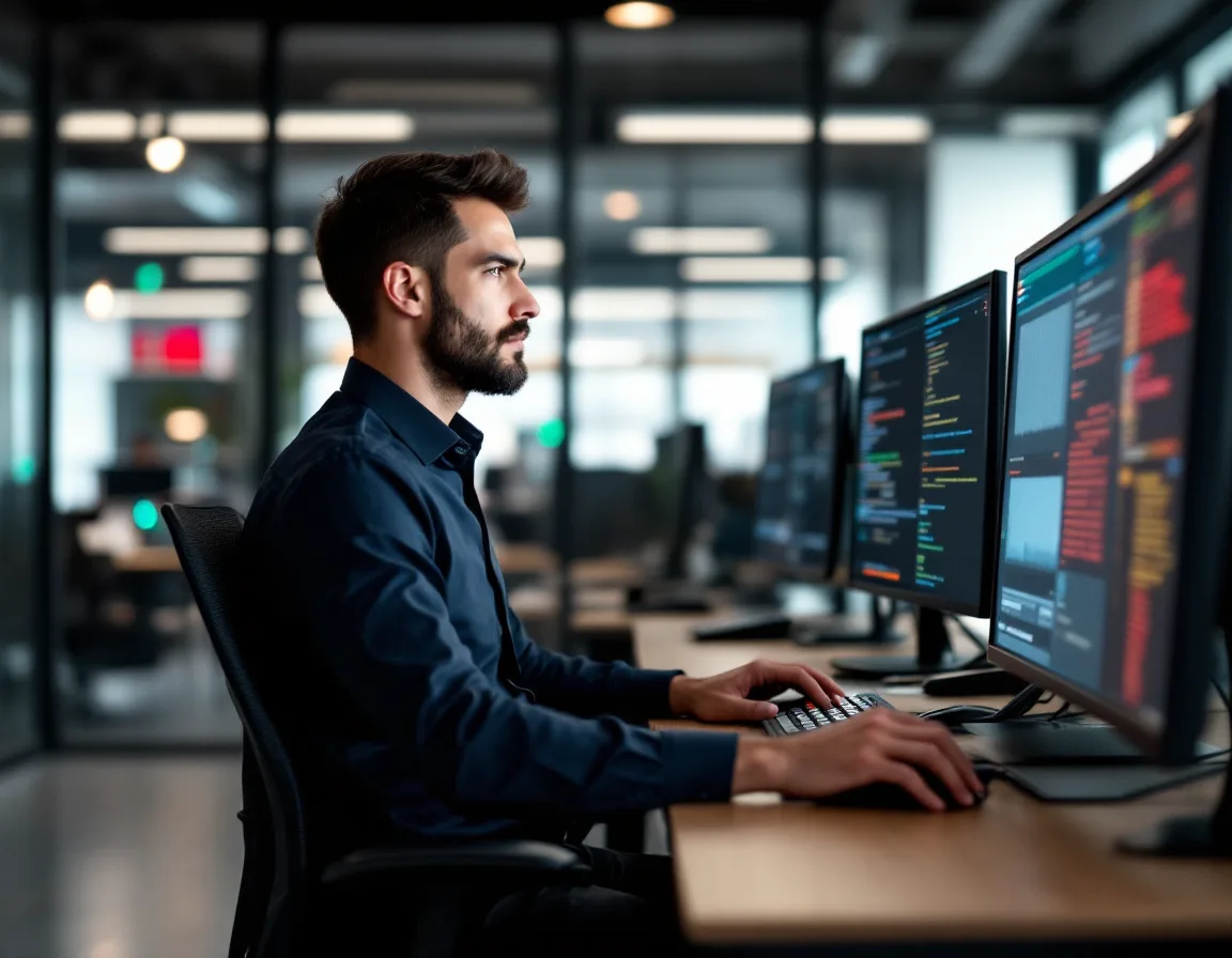 IT support engineer responding quickly to a system alert at a staffed Houston help desk