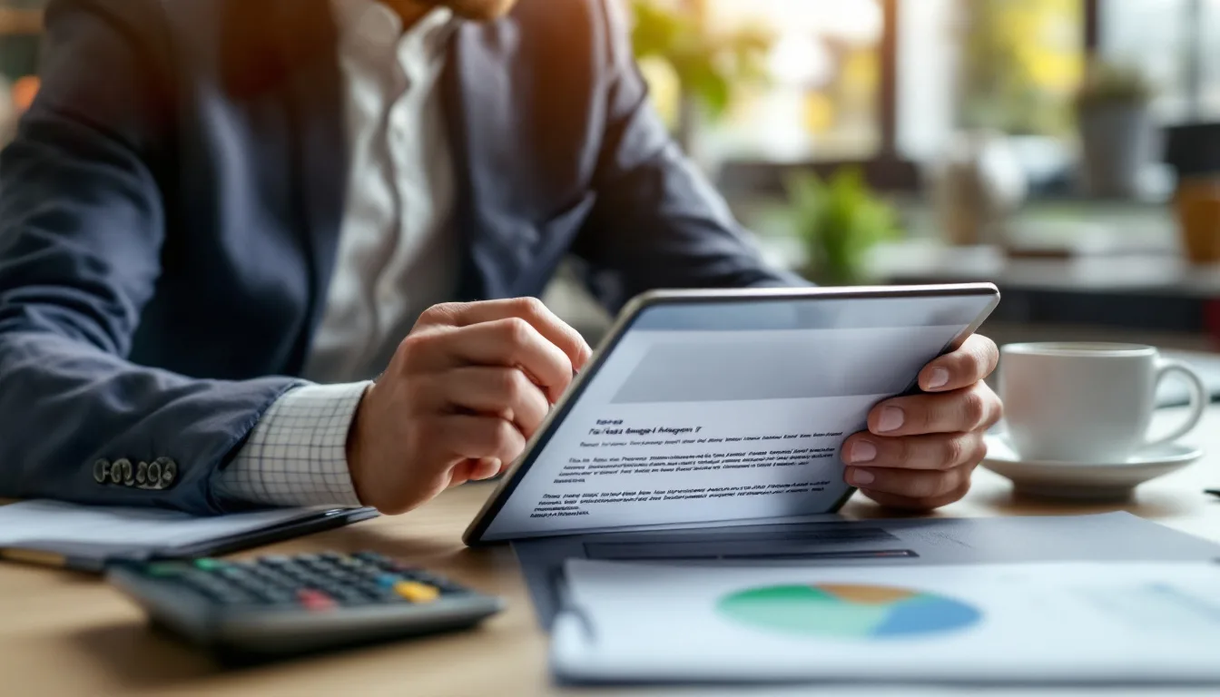 Business owner reviewing a transparent flat-rate managed IT pricing agreement on a tablet