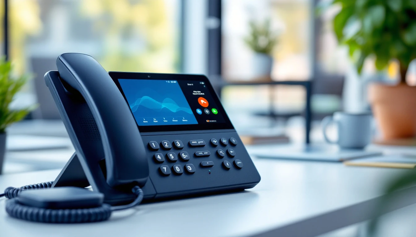 IP desk phone and laptop softphone app connected through a small office network router