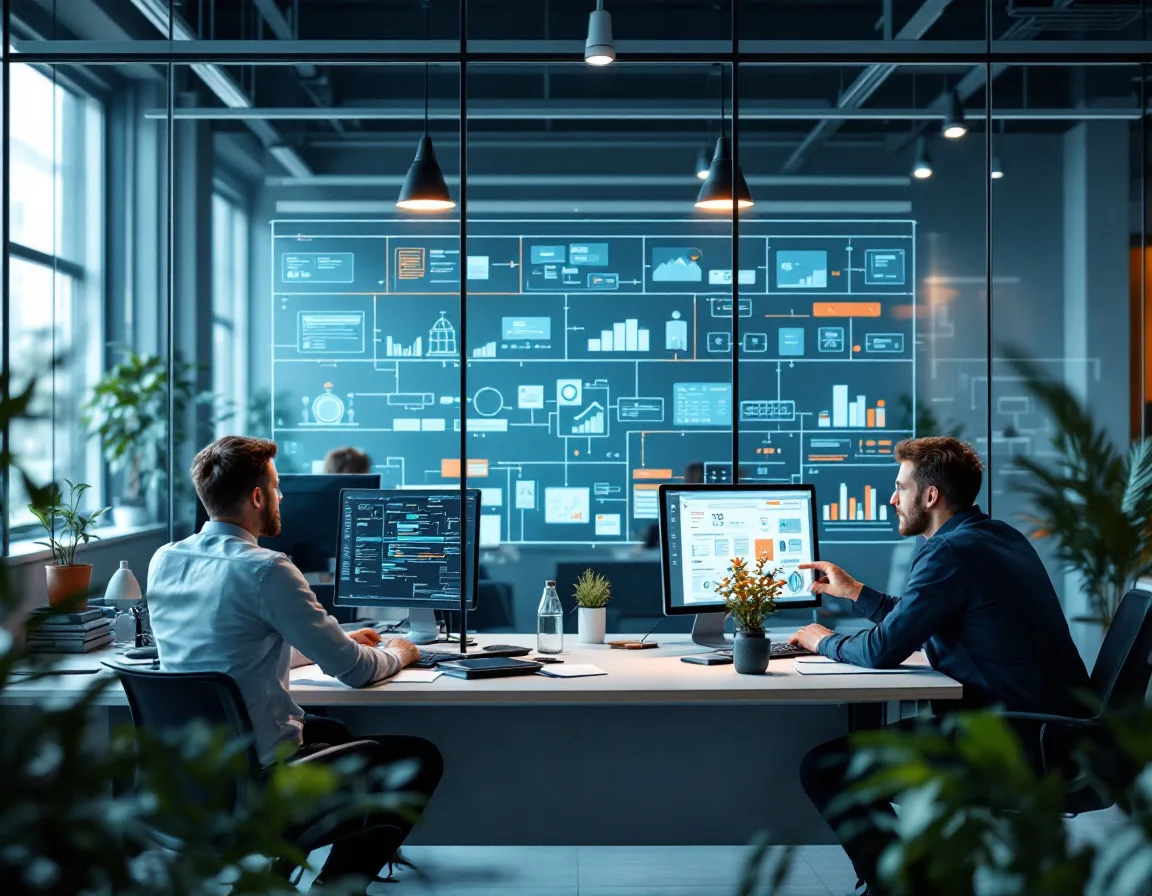 IT support technician wearing a headset helping a business user from a modern help desk