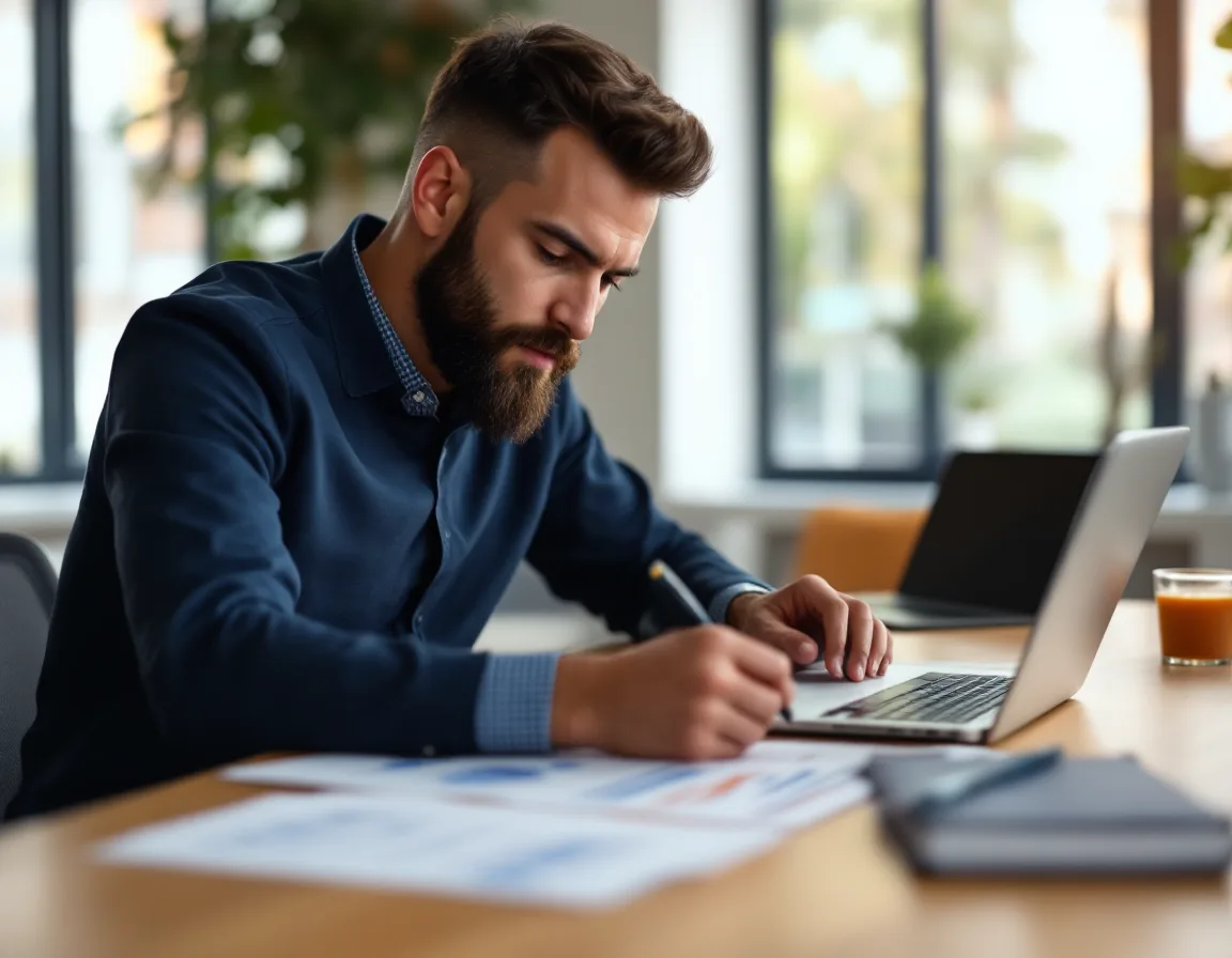 Small business owner and an advisor reviewing IT budget and cost planning documents at a conference table while comparing managed IT pricing against an in-house hire