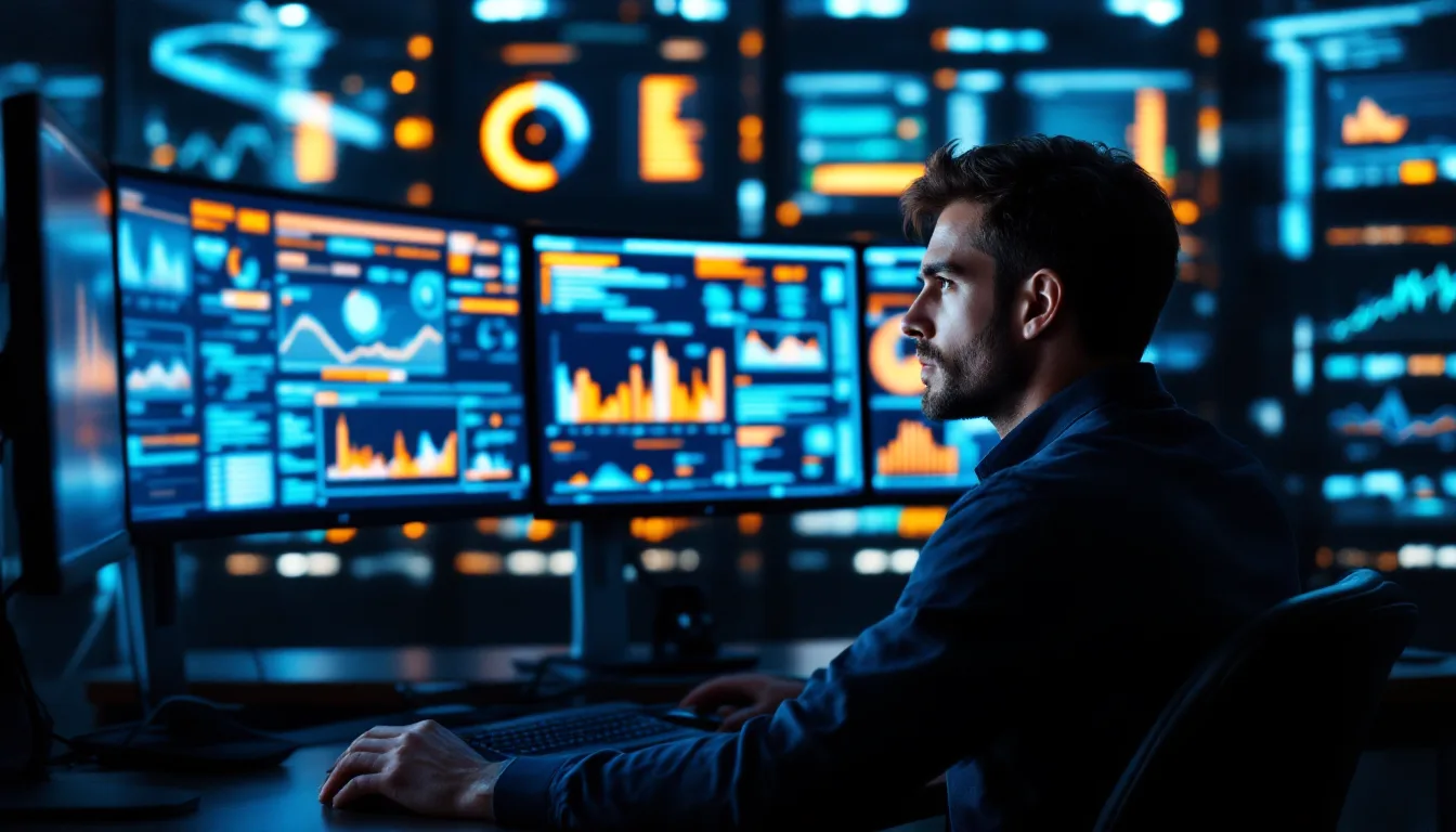 IT security administrator monitoring dashboards that track AI tool usage across a company network