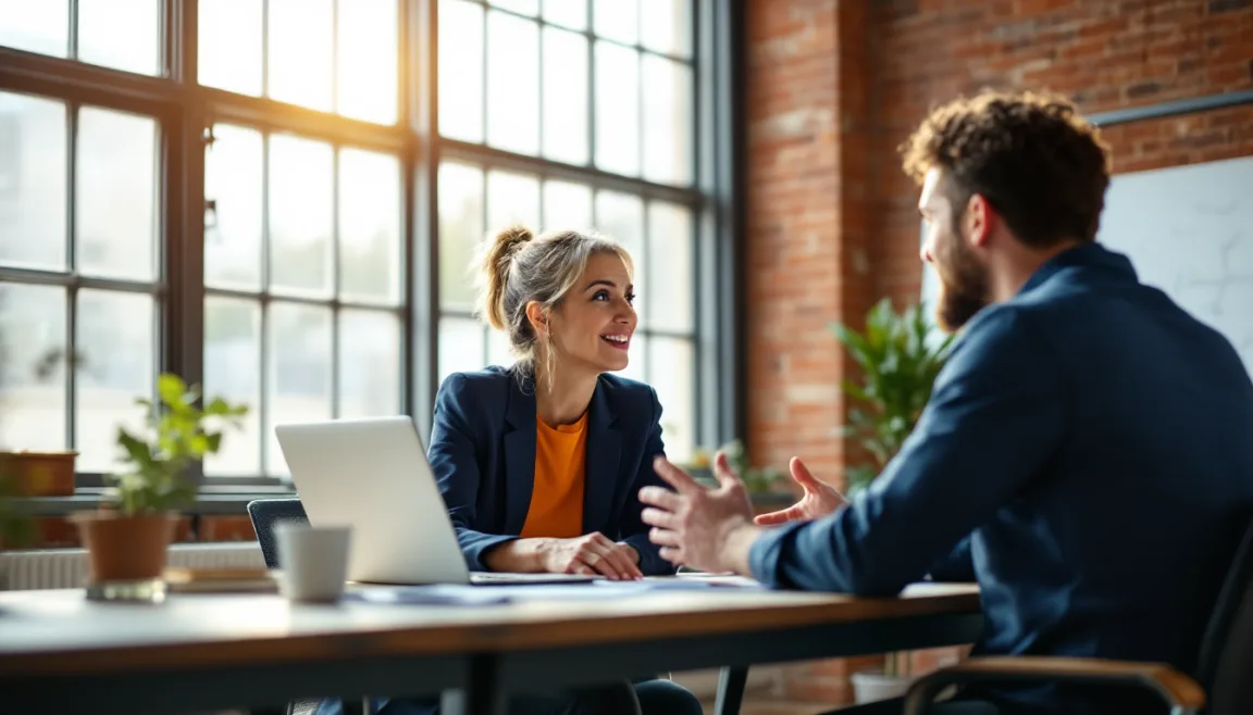 Houston business owner discussing cybersecurity provider options with an IT engineer