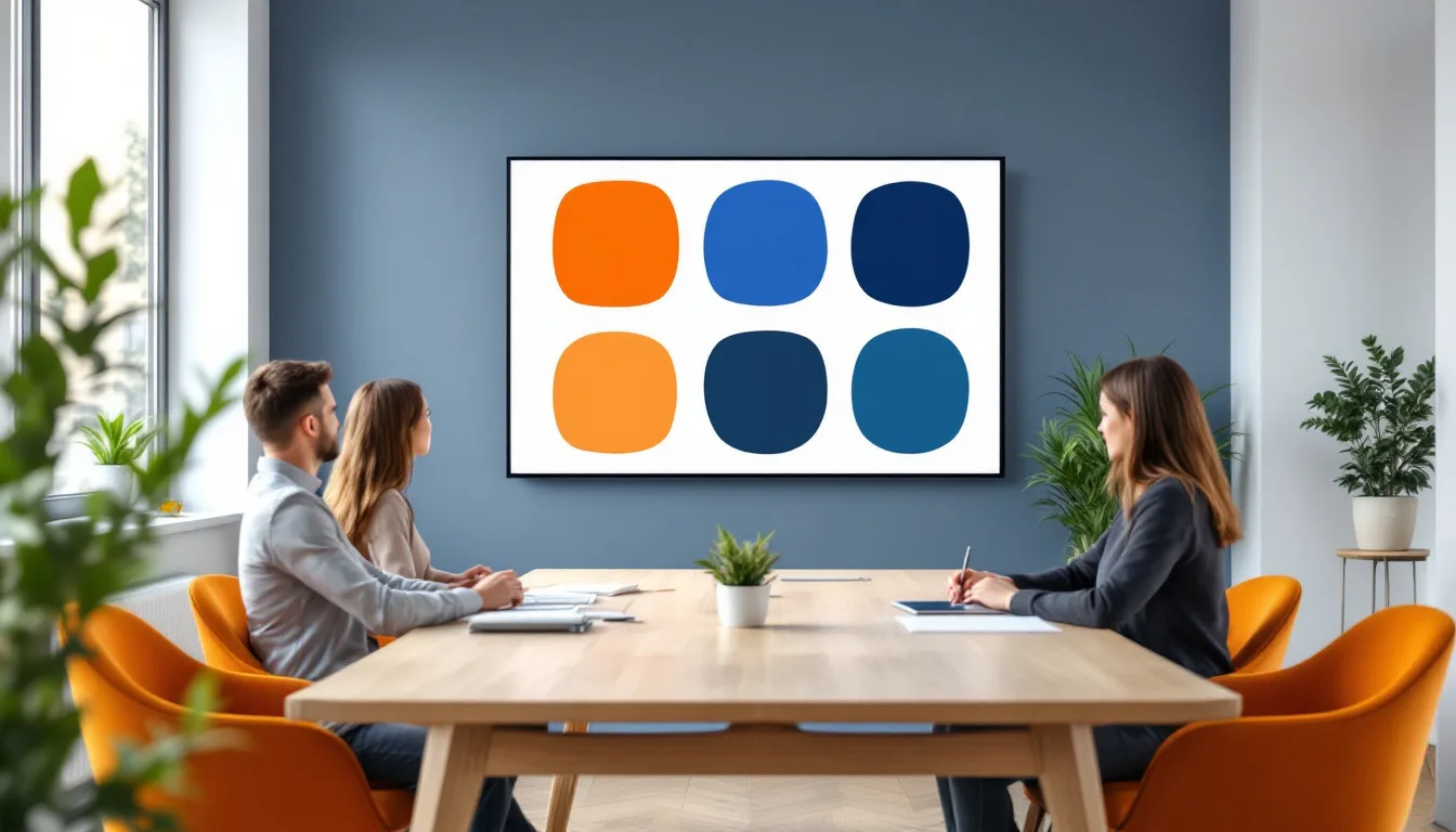 IT and business leaders reviewing a 12-point Microsoft 365 Copilot readiness scorecard on a meeting room display