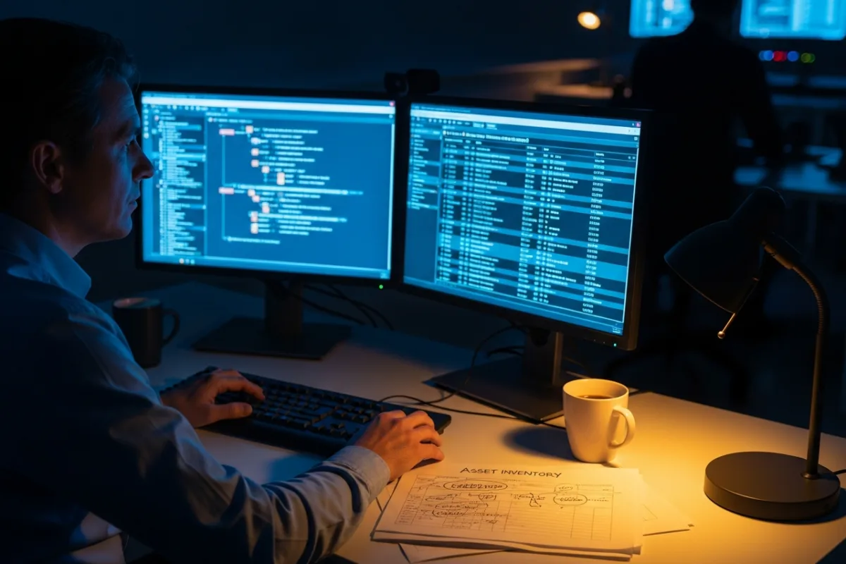 Security engineer reviewing firewall rules against a tracked list of known exploited vulnerabilities