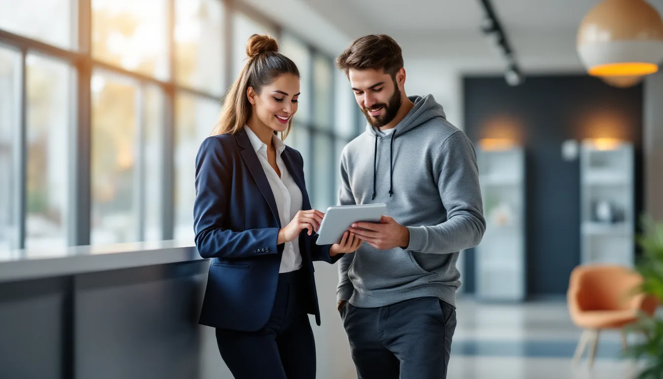 HIPAA IT compliance Texas checklist review by a medical practice administrator and IT technician in a clinic lobby