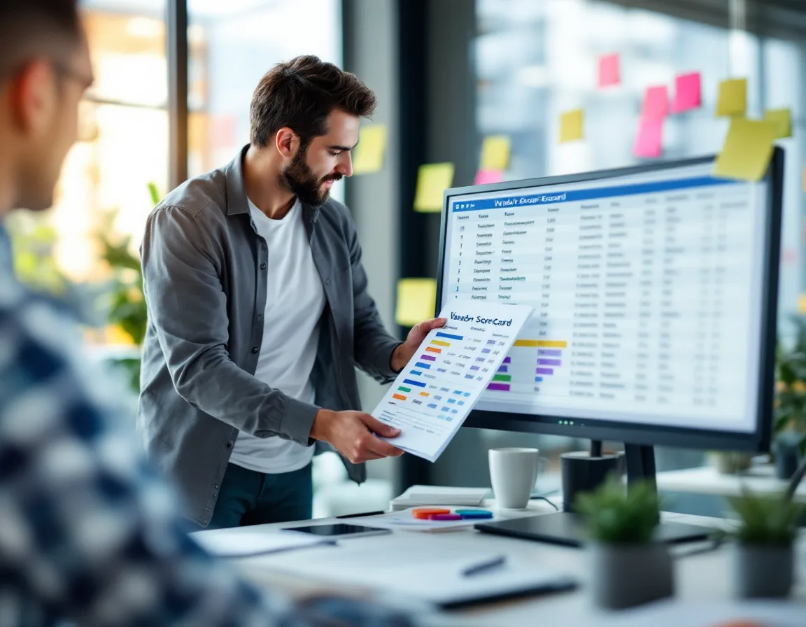 Analyst reviewing a weighted vendor scorecard used to rank Houston managed IT providers