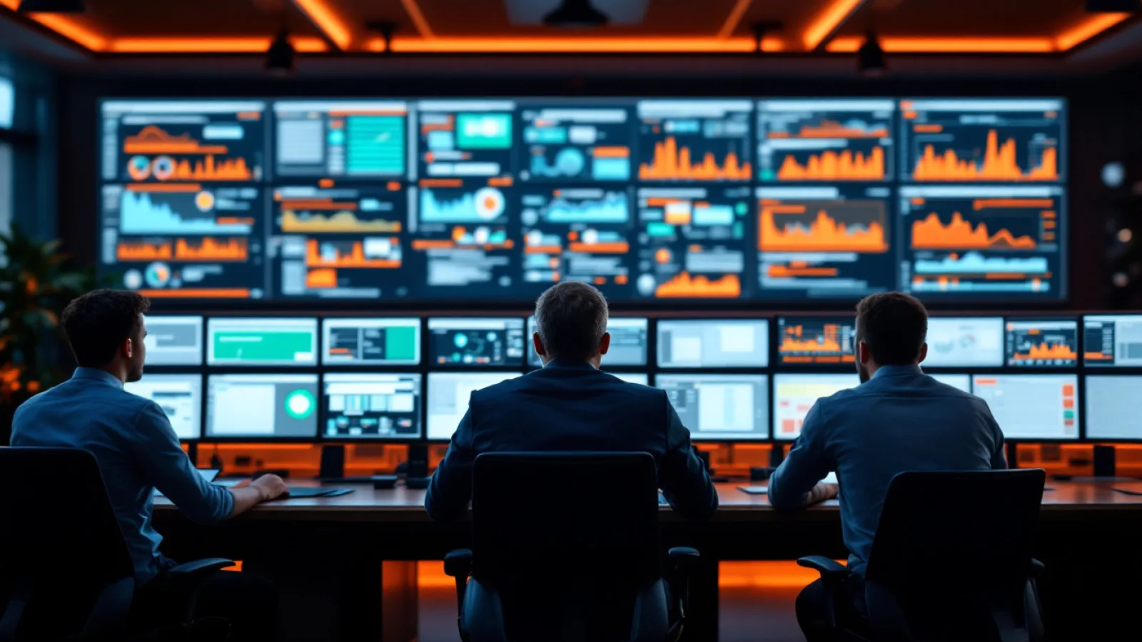 Security operations centre analysts monitoring endpoint and network telemetry dashboards for a Texas managed security client