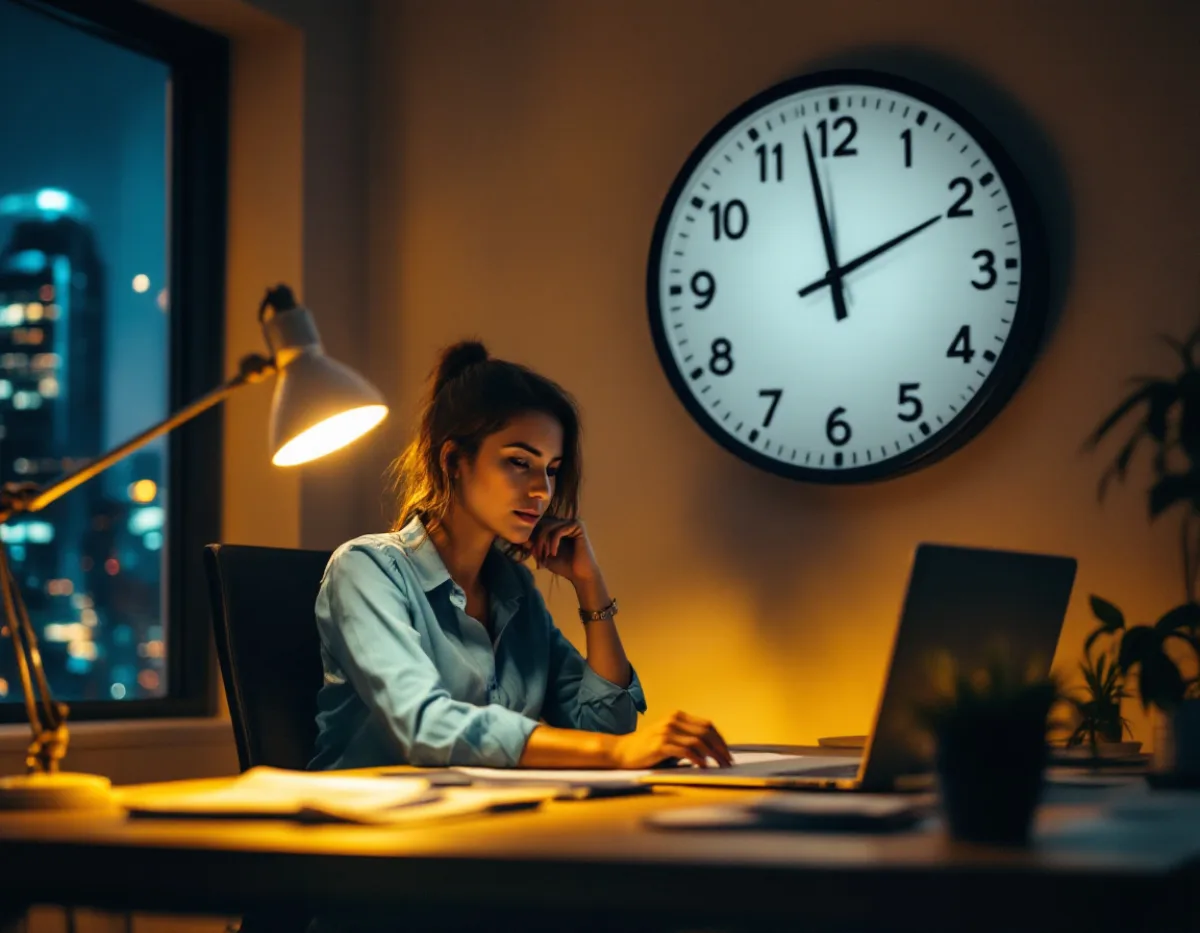 Legal assistant working late in a Houston law office ahead of an electronic court filing deadline