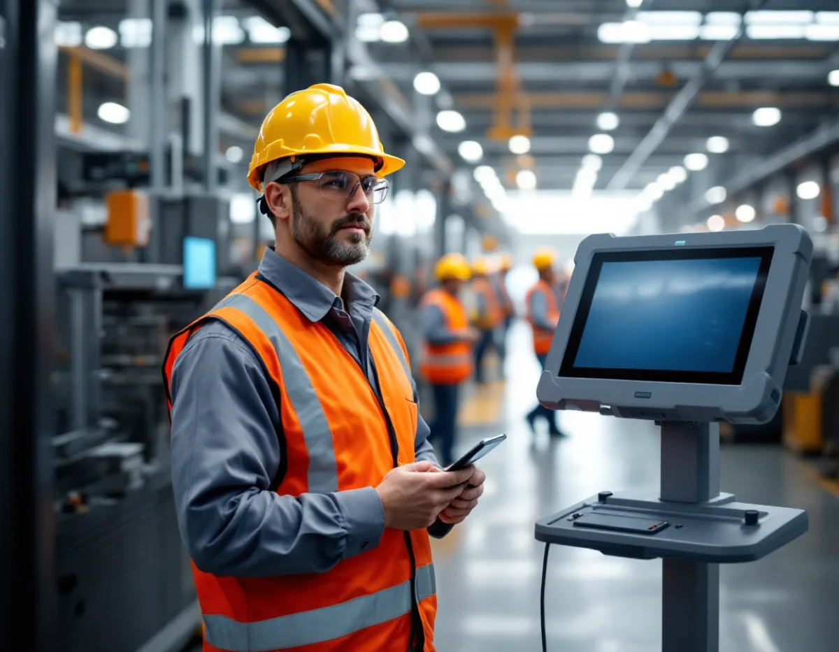 Shared industrial terminal on a Denton area manufacturing plant floor, the kind of shared device a per-seat IT contract usually leaves out of scope