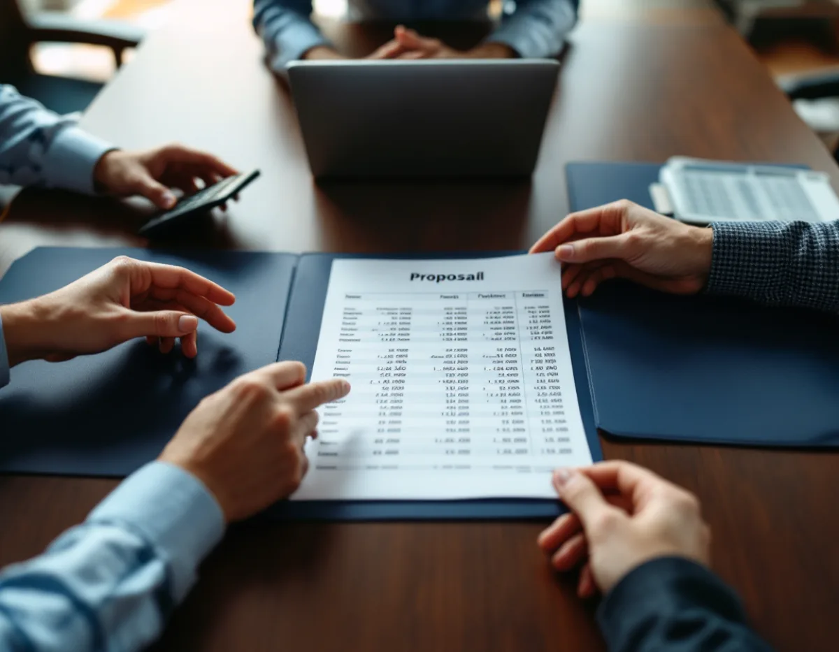 Three managed IT proposals spread across a conference table during a multi-site vendor evaluation