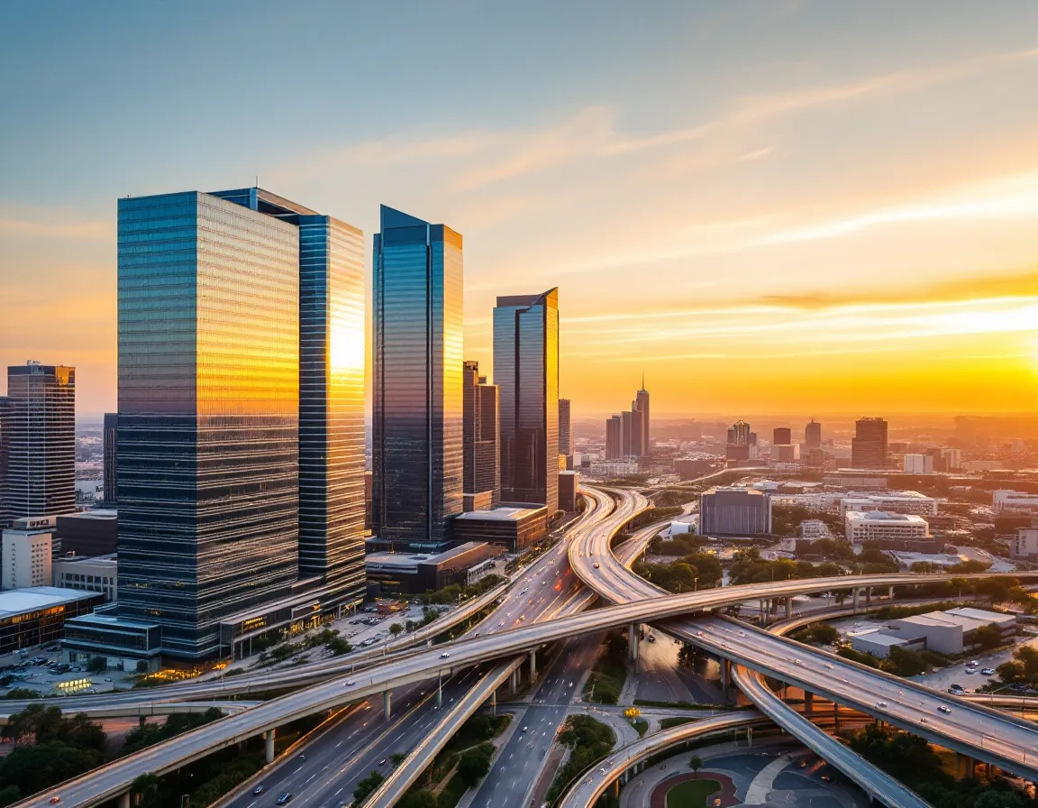 A Texas business district at golden hour, representing the Houston, San Antonio and Dallas managed IT provider markets