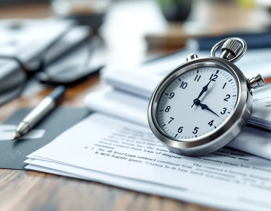 A stopwatch resting on contract pages, representing how an MSP agreement measures response time per incident or as a monthly average