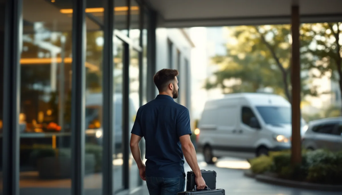 IT support technician arriving on site at a small business office in the Dallas-Fort Worth metroplex