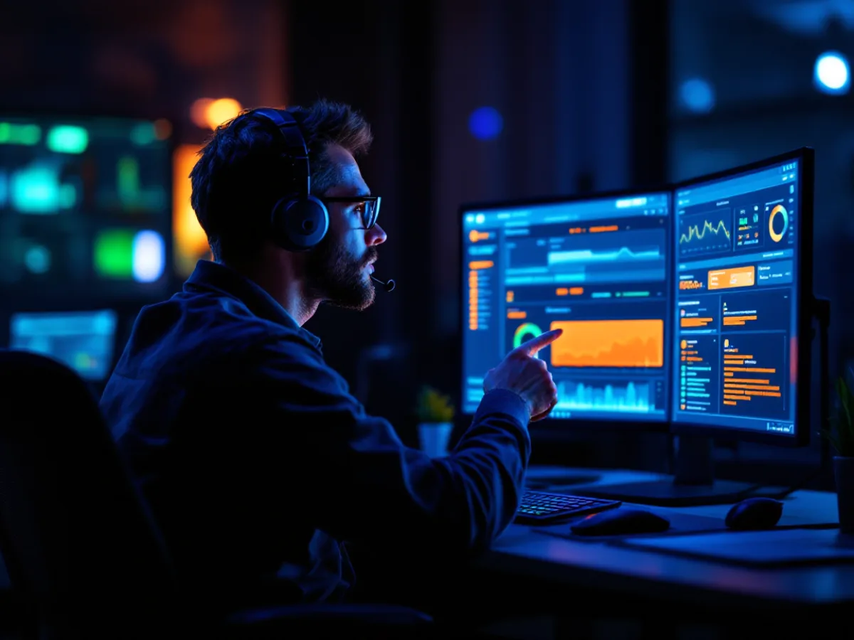 Network operations technician watching a proactive monitoring dashboard with alerts resolved before users report them