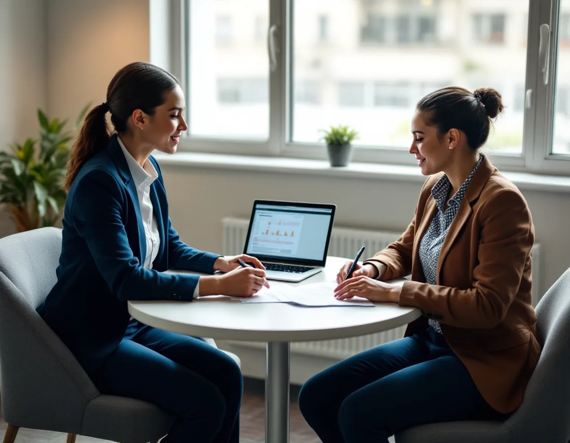 Practice manager and IT consultant reviewing an annual technology budget spreadsheet on a laptop