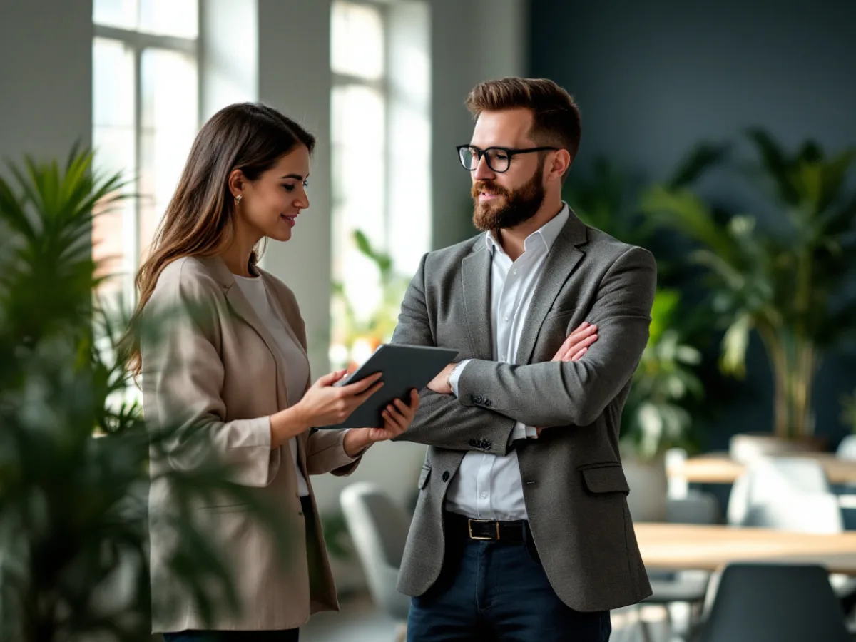 HR manager and IT administrator discussing headcount growth against the Microsoft 365 Business family 300 seat cap