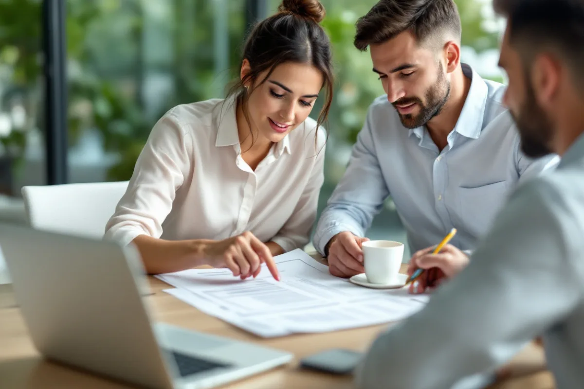 Houston finance manager and IT consultant reviewing a printed Microsoft 365 license and seat count report in a conference room