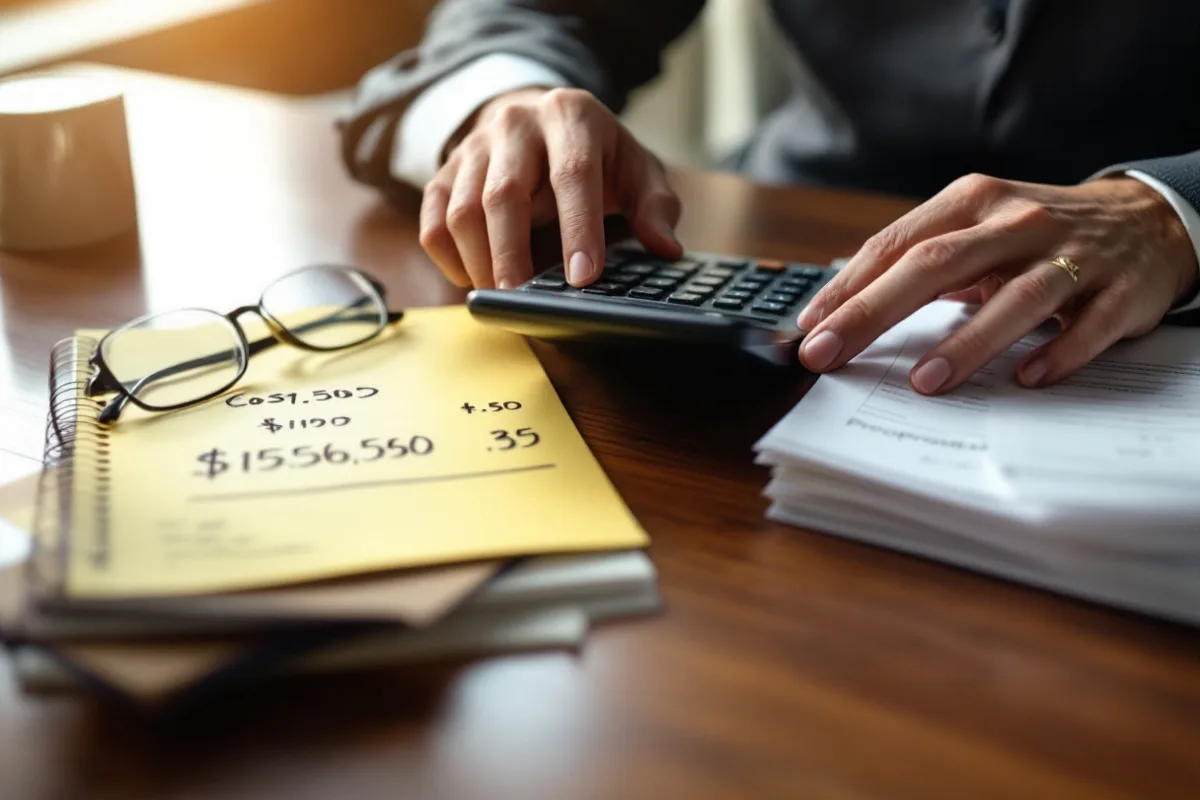 Calculating the 36 month total cost of two MSP quotes on a legal pad beside stacked proposal documents