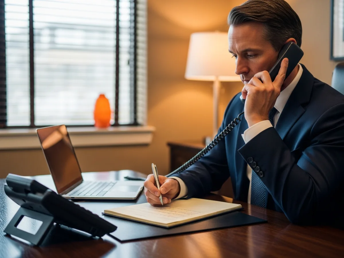 Business owner taking handwritten notes during a reference call with an existing client of a San Antonio managed service provider
