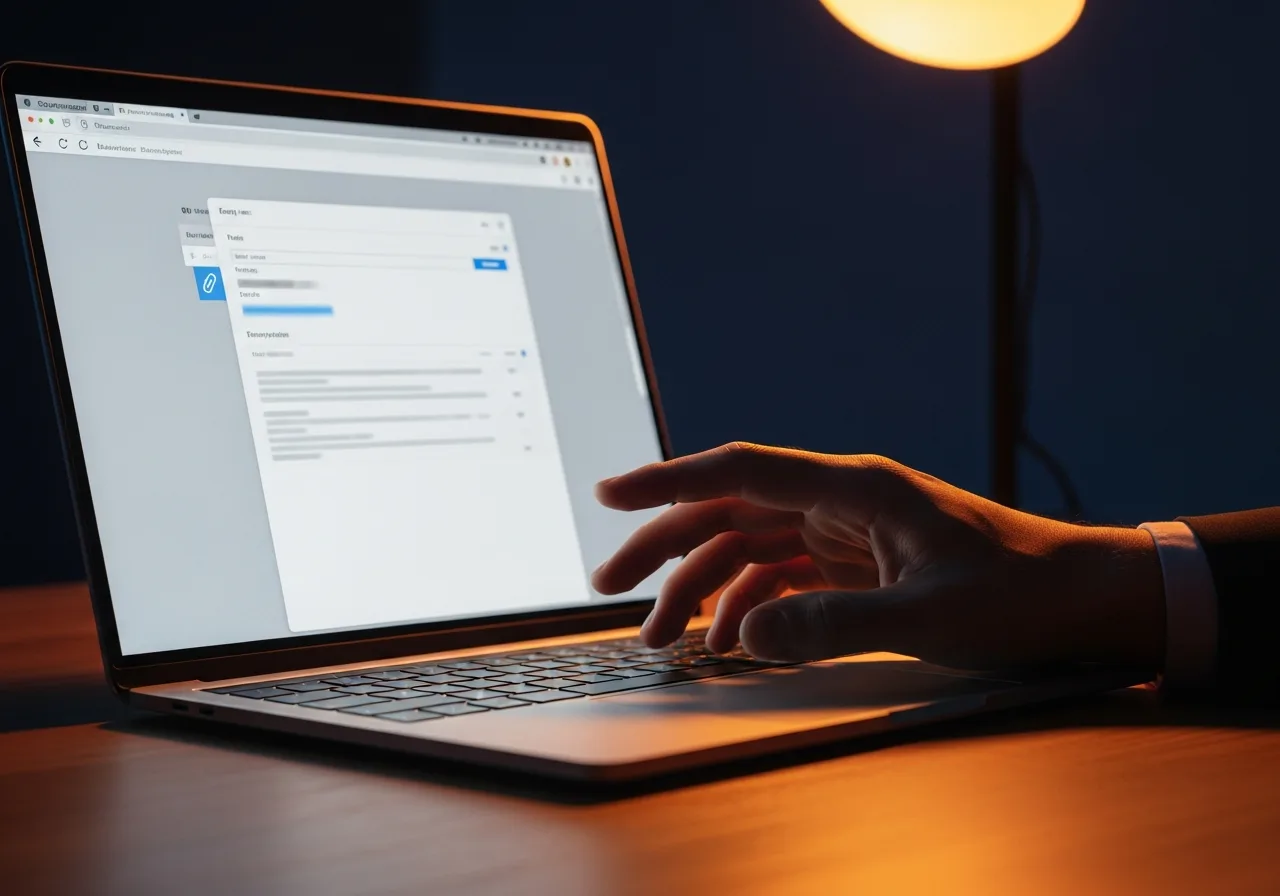 Hand hesitating over a trackpad before opening a malicious email attachment used in phishing attacks