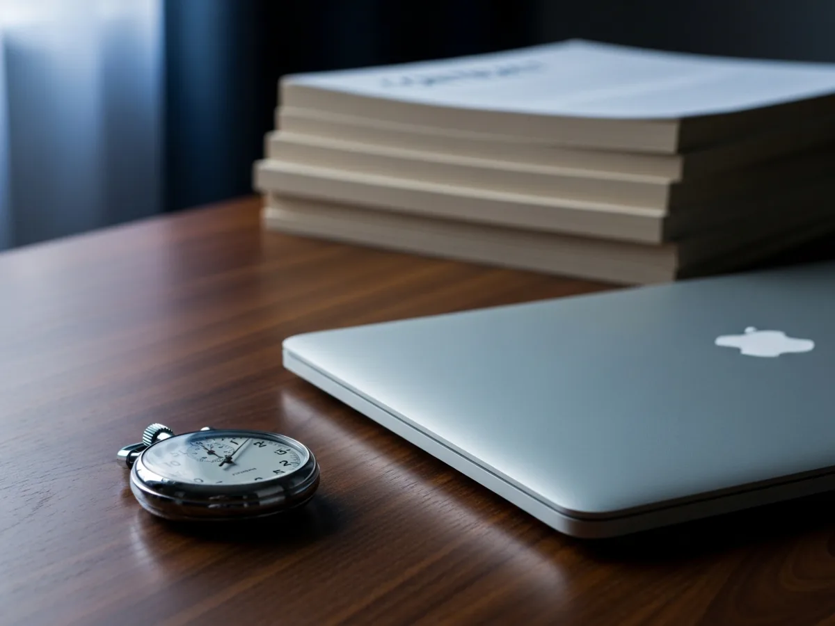 Stopwatch beside a laptop and a printed service agreement showing response and resolution timing