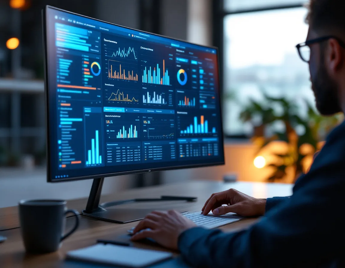 Systems administrator running a SharePoint data access governance report on a large monitor to find overshared sites before a Copilot rollout