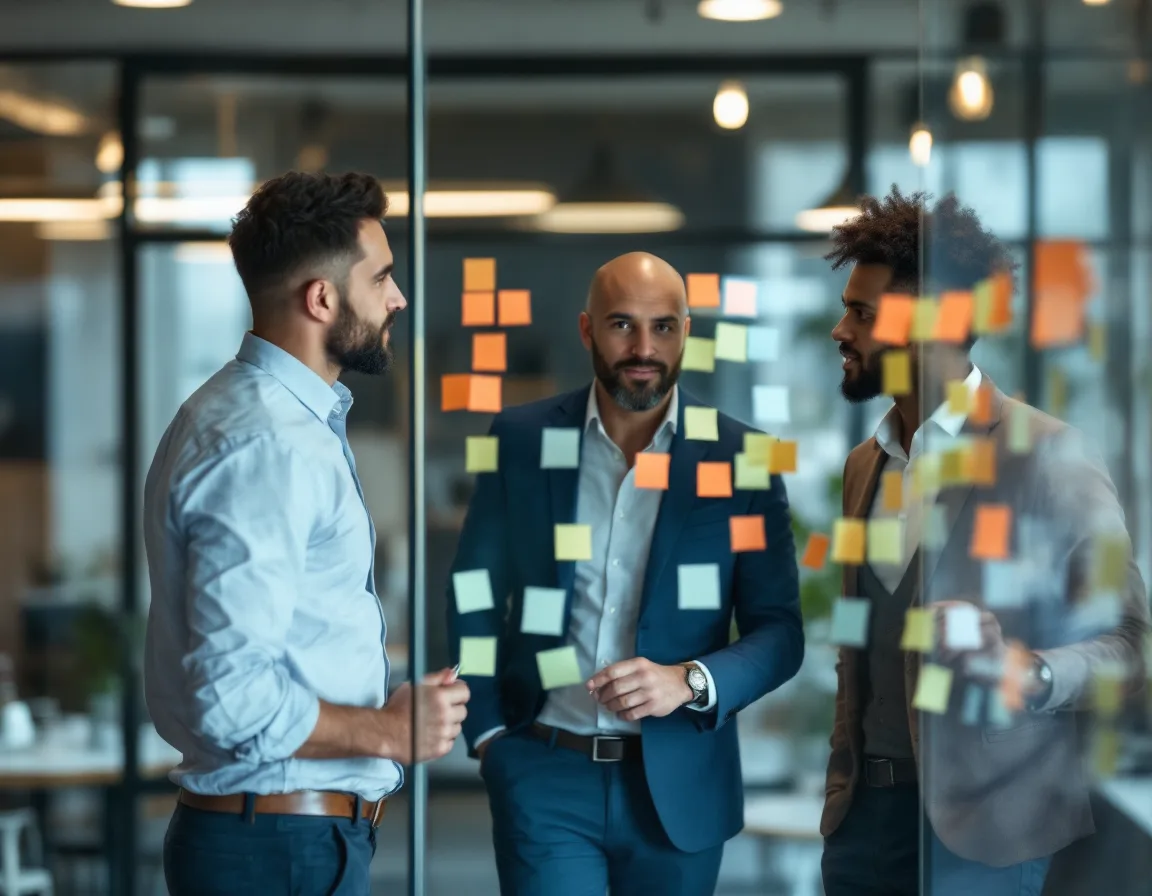 IT consultant and business owner building an AI system inventory on a whiteboard during a TRAIGA readiness planning session